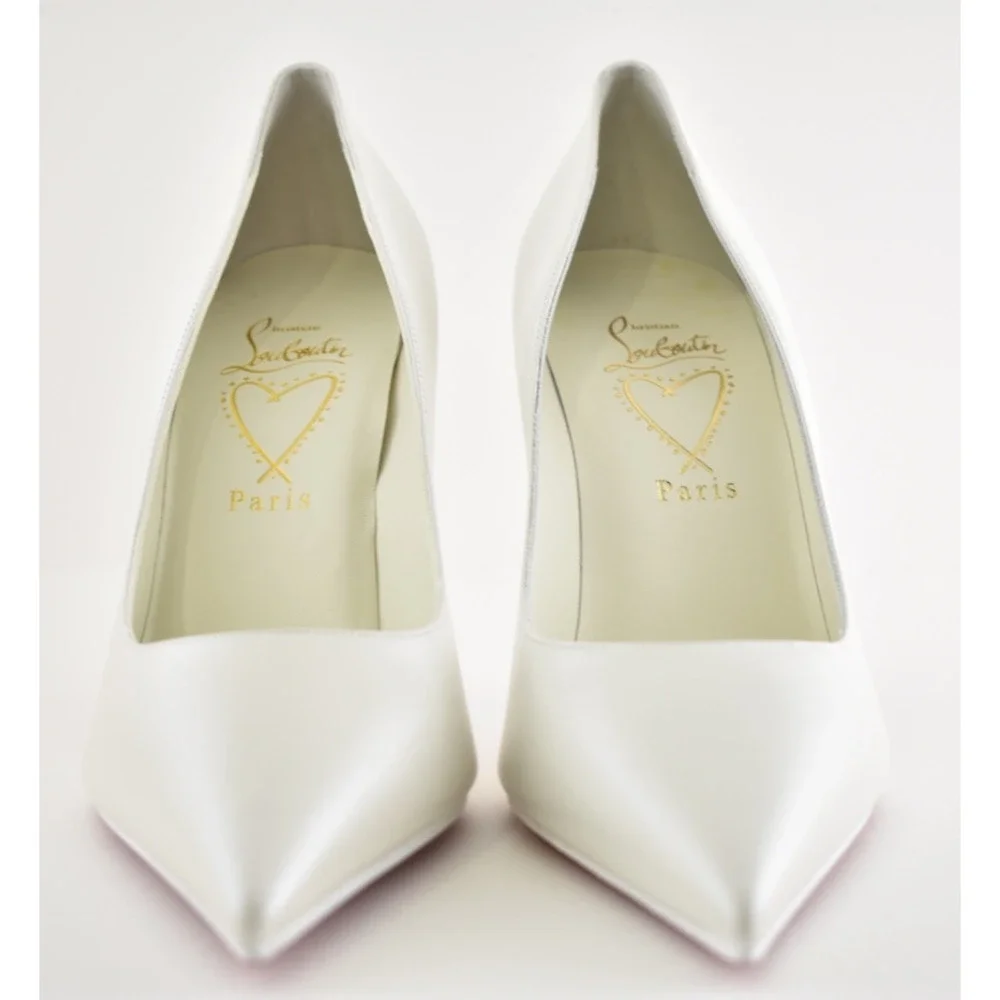 Christian Louboutin Miss Z 100 Nappa Perle Bianco White Pointed Heel Pump 40.5